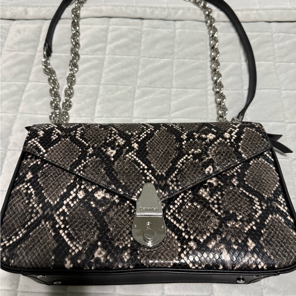Calvin Klein Black and Gray Snake Print Crossbody Bag